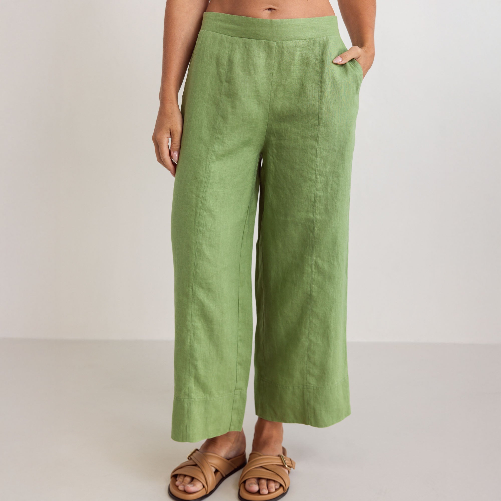 SEE SAW 7/8 Wide Leg Trousers in Pistachio Green | Collen & Clare