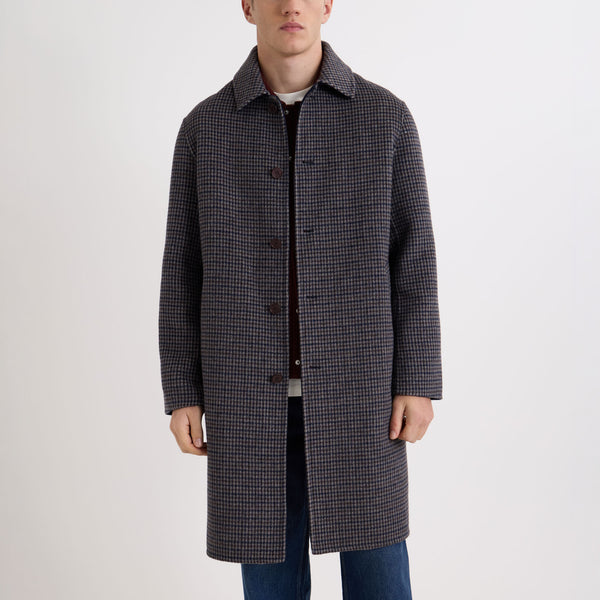 WAX LONDON Stan Double Face Check Wool Coat in Navy/Brown