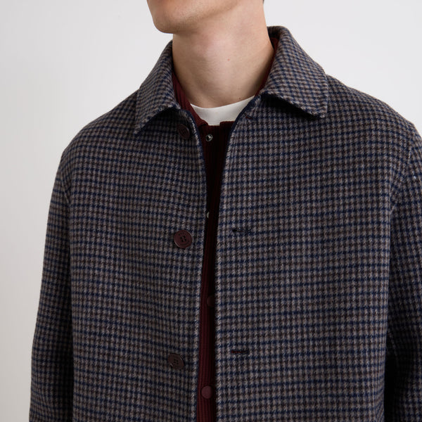 WAX LONDON Stan Double Face Check Wool Coat in Navy/Brown