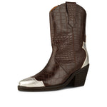 SHOE THE BEAR Nancy Western Croco Boots in Dark Brown