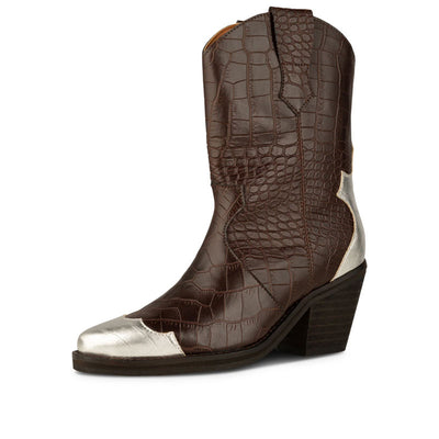 SHOE THE BEAR Nancy Western Croco Boots in Dark Brown