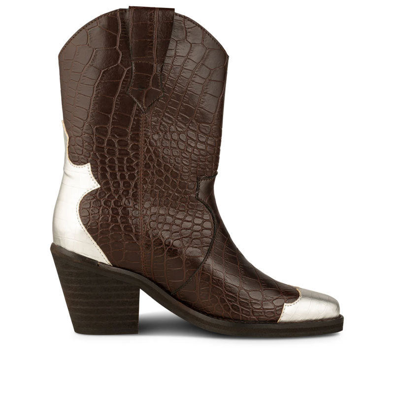 SHOE THE BEAR Nancy Western Croco Boots in Dark Brown