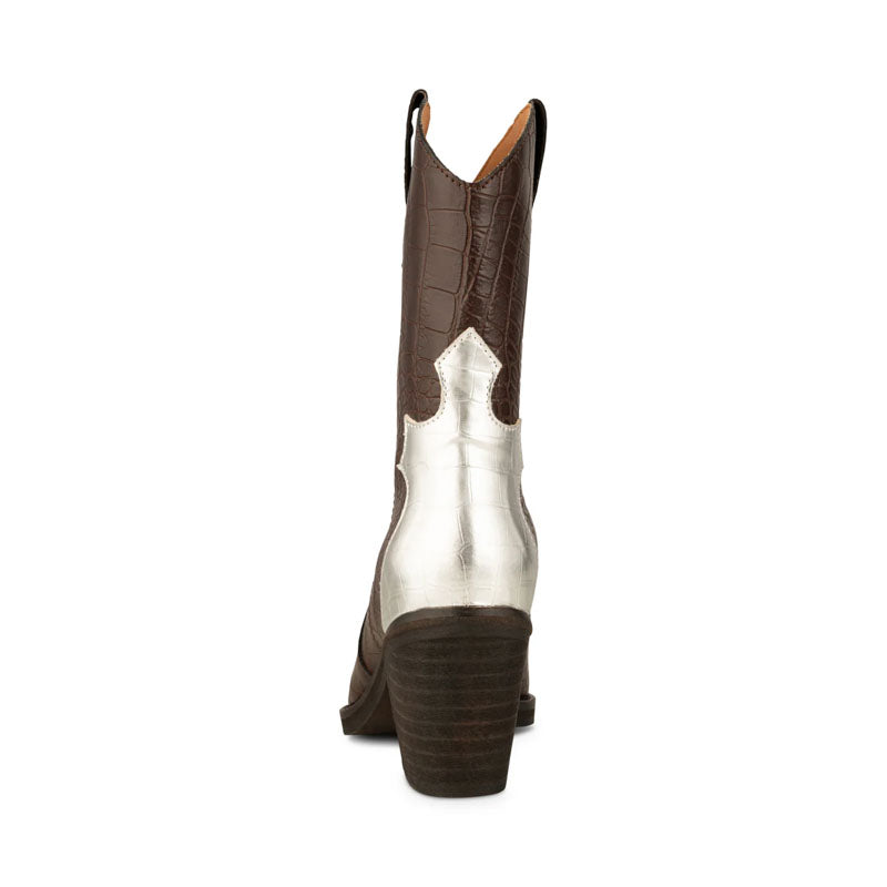 SHOE THE BEAR Nancy Western Croco Boots in Dark Brown