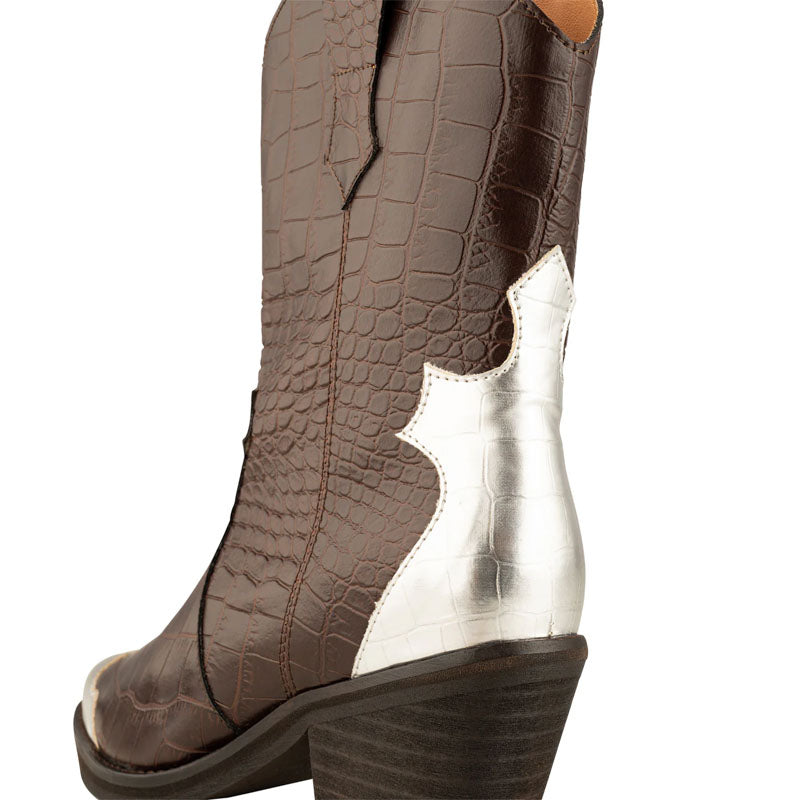SHOE THE BEAR Nancy Western Croco Boots in Dark Brown