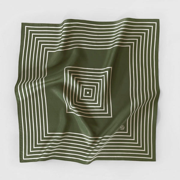 LE SCARF Striped Scarf / Green & Cream / 50X50