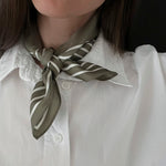 LE SCARF Striped Scarf / Green & Cream / 50X50