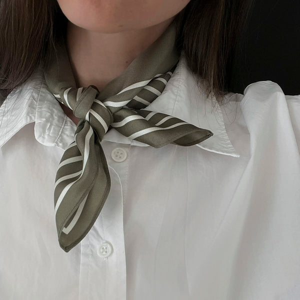 LE SCARF Striped Scarf / Green & Cream / 50X50