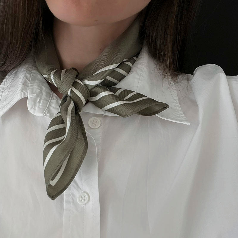 LE SCARF Striped Scarf / Green & Cream / 50X50