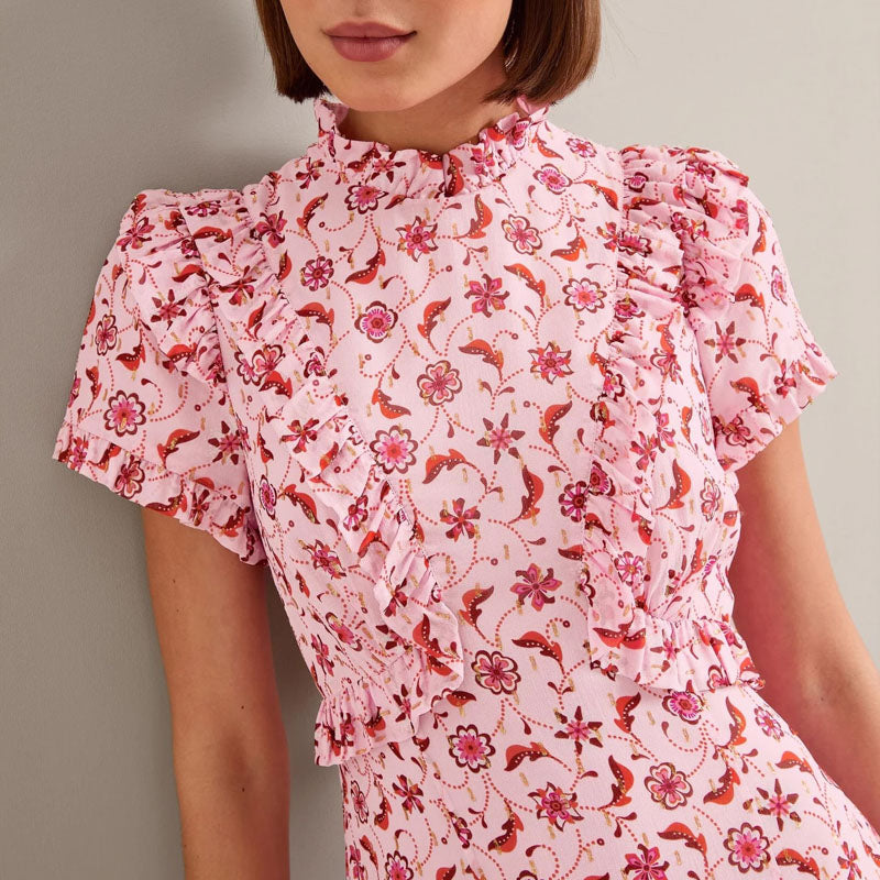 CEFINN Mirabel Maxi Dress in Pink Floral Trellis Print