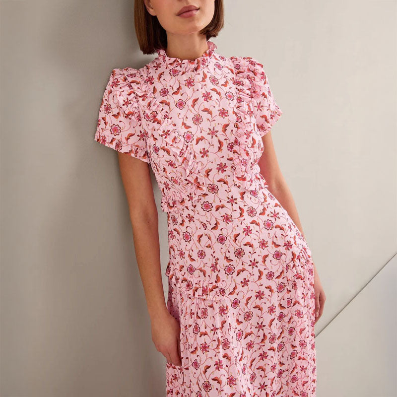 CEFINN Mirabel Maxi Dress in Pink Floral Trellis Print