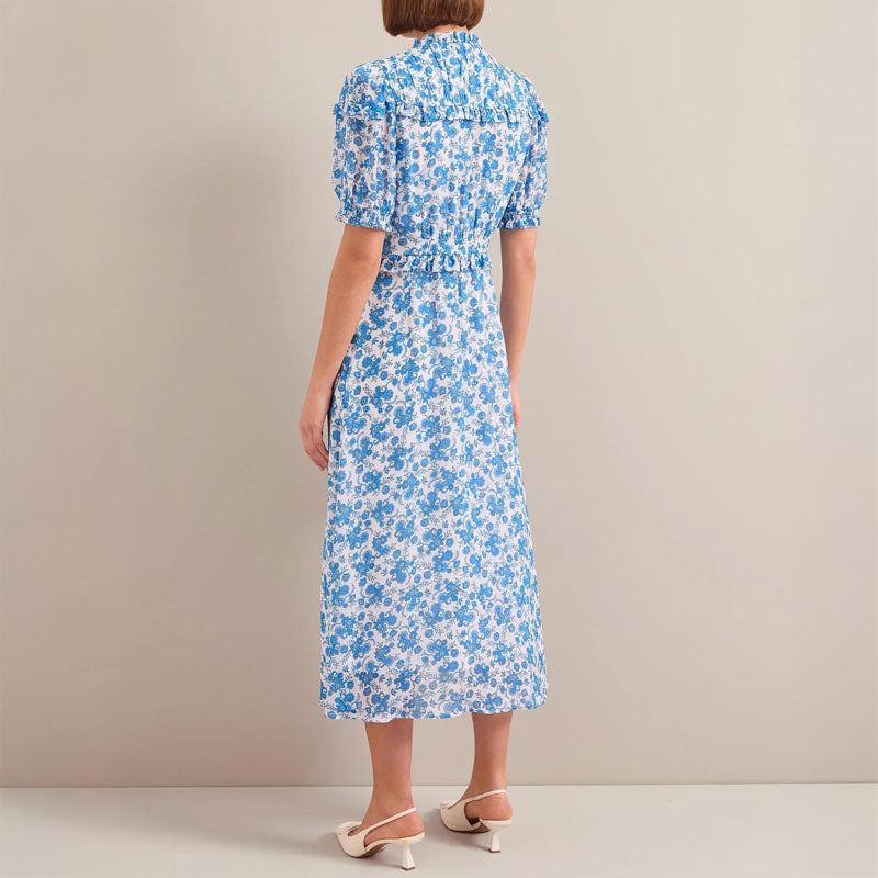 CEFINN Viola Maxi Dress in White/Blue Paisley Print