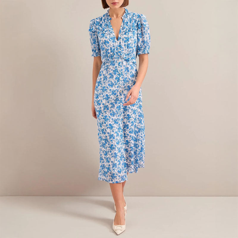 CEFINN Viola Maxi Dress in White/Blue Paisley Print