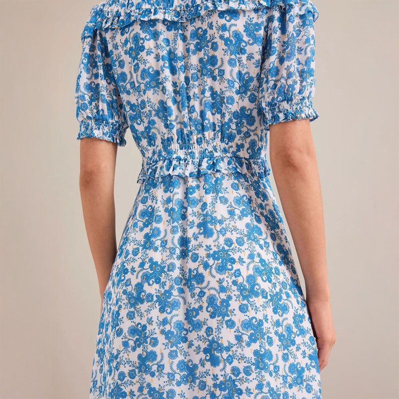 CEFINN Viola Maxi Dress in White/Blue Paisley Print