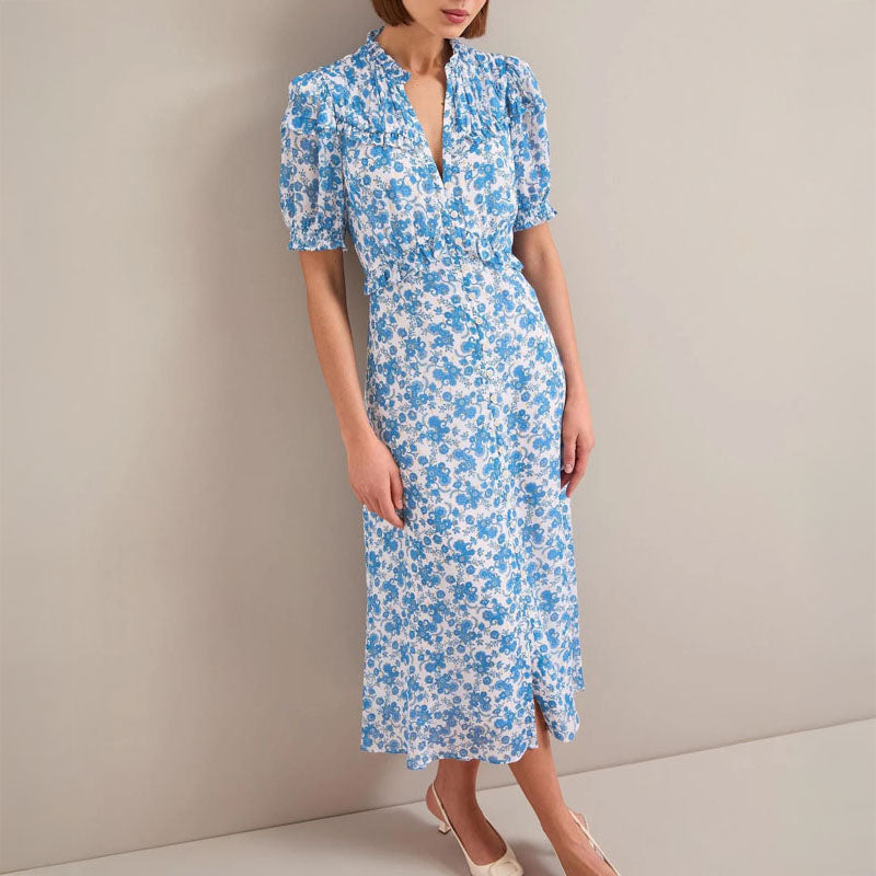 CEFINN Viola Maxi Dress in White/Blue Paisley Print