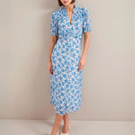 CEFINN Viola Maxi Dress in White/Blue Paisley Print