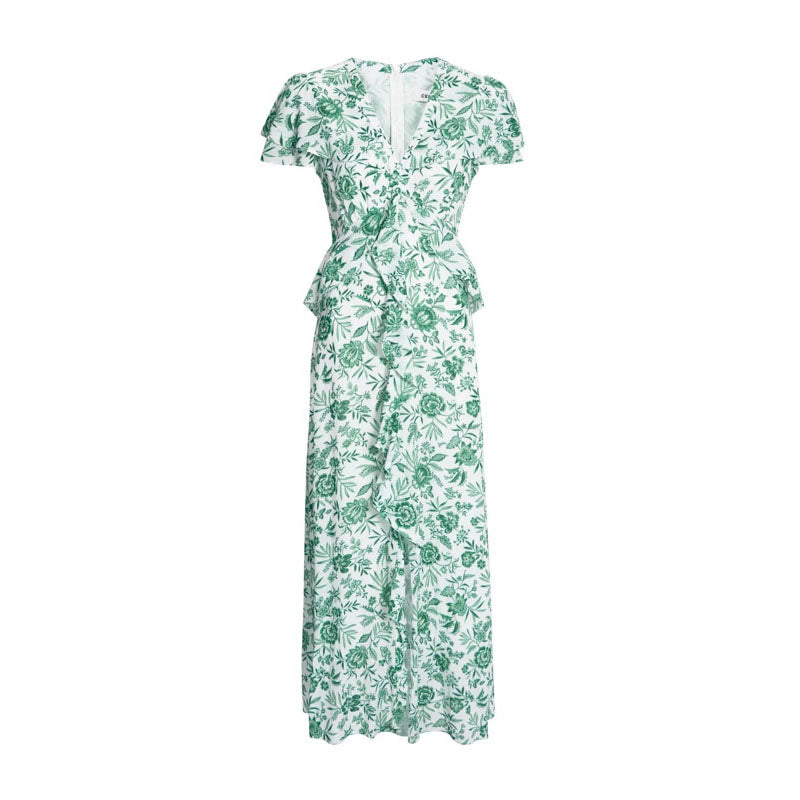 CEFINN Vivienne Maxi Dress in Green Palm Floral Print