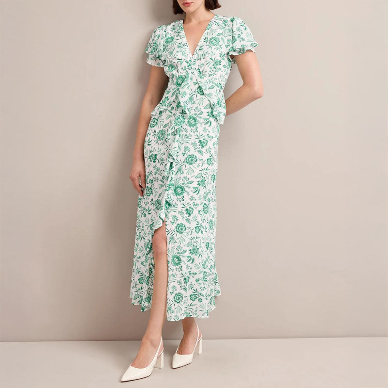 CEFINN Vivienne Maxi Dress in Green Palm Floral Print