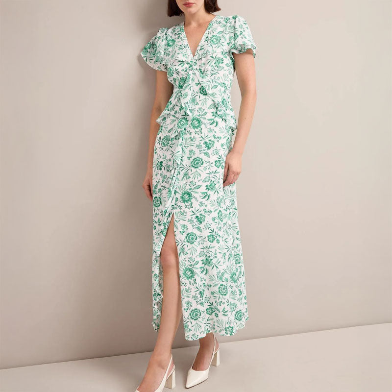 CEFINN Vivienne Maxi Dress in Green Palm Floral Print