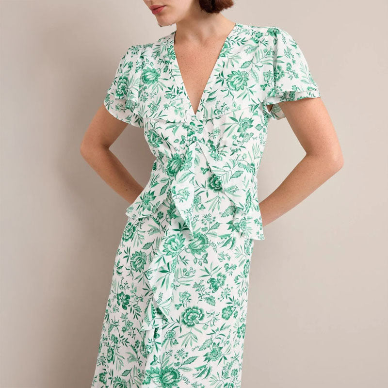 CEFINN Vivienne Maxi Dress in Green Palm Floral Print