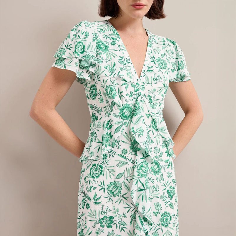 CEFINN Vivienne Maxi Dress in Green Palm Floral Print