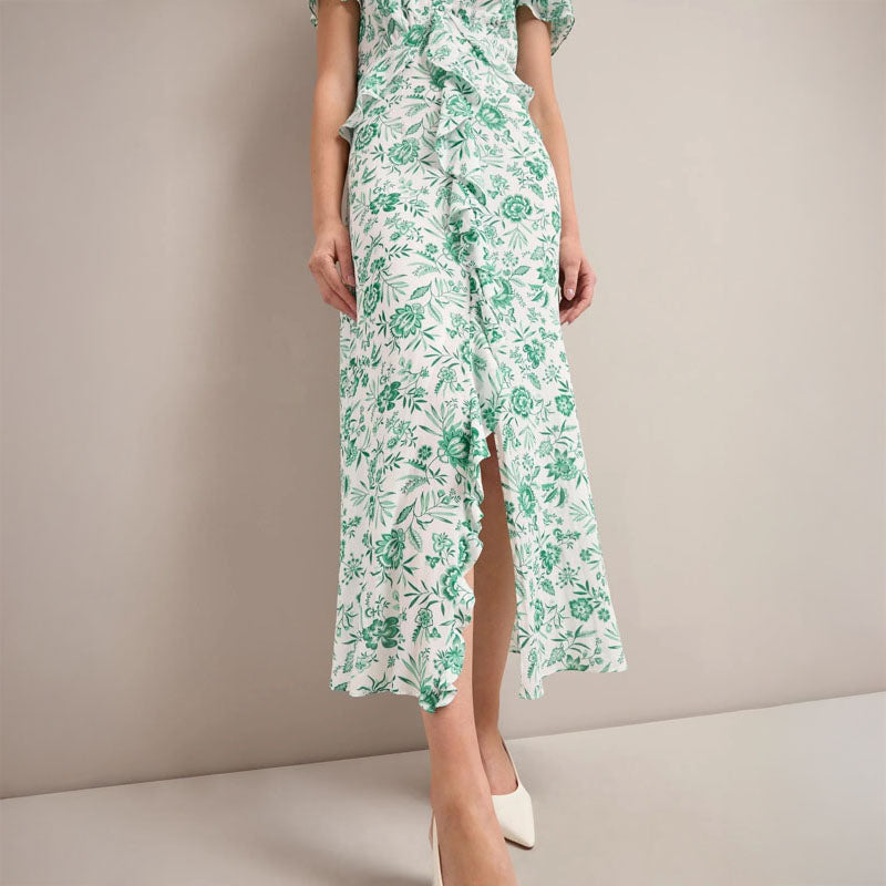 CEFINN Vivienne Maxi Dress in Green Palm Floral Print