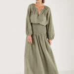 MONDO CORSINI Sula Cotton Elasticated Skirt in Olive