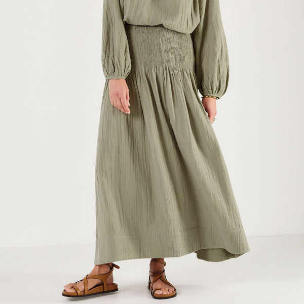 MONDO CORSINI Sula Cotton Elasticated Skirt in Olive