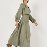 MONDO CORSINI Sula Cotton Elasticated Skirt in Olive