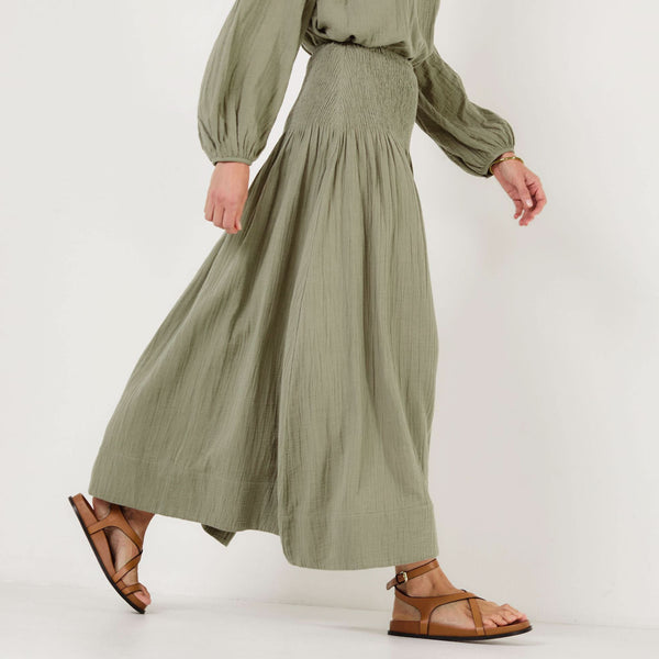 MONDO CORSINI Sula Cotton Elasticated Skirt in Olive