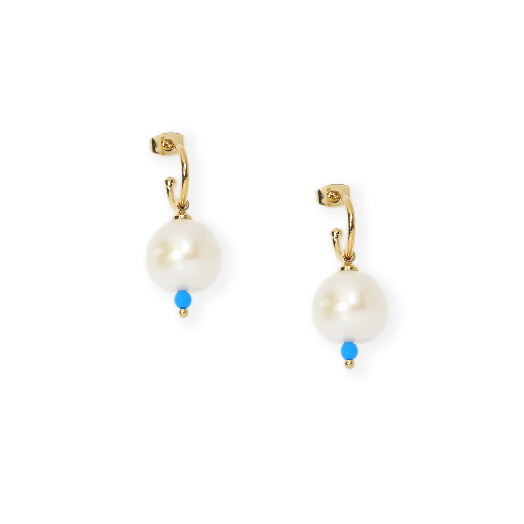 LA MOME BIJOU One Pearl Mini Hoop Earrings in Turquoise