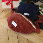 LES PENSIONNAIRES Corduroy Banana Bag in Rust Red