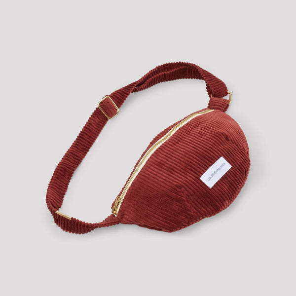 LES PENSIONNAIRES Corduroy Banana Bag in Rust Red