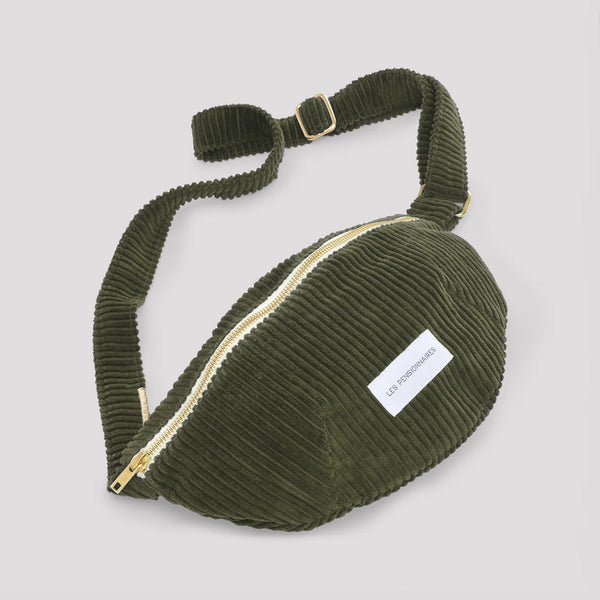 LES PENSIONNAIRES Corduroy Banana Bag in Caper Green