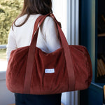 LES PENSIONNAIRES Corduroy Bowling Bag in Rust Red