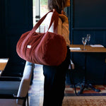 LES PENSIONNAIRES Corduroy Bowling Bag in Rust Red