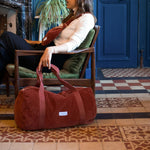 LES PENSIONNAIRES Corduroy Bowling Bag in Rust Red