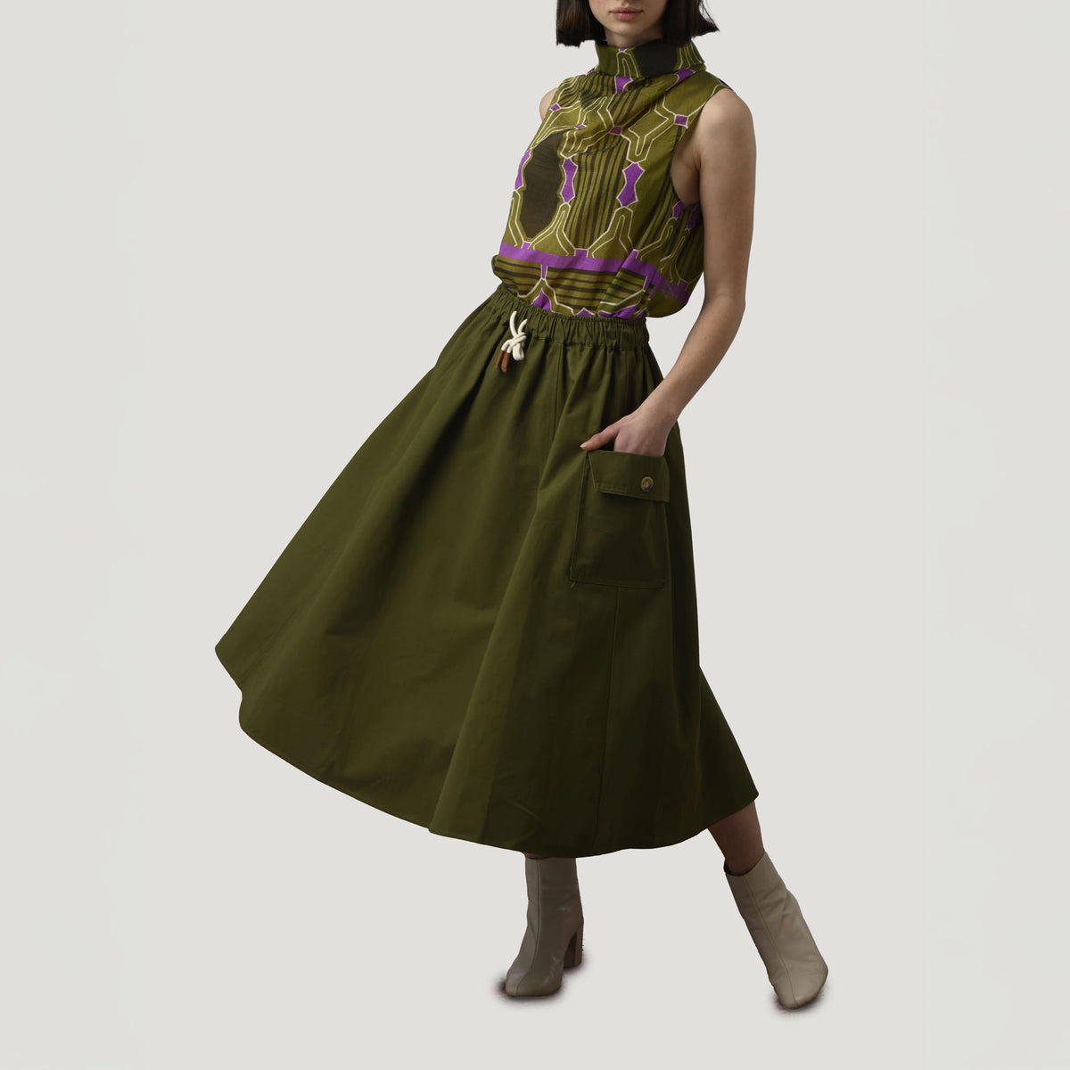 ORFEO Sadie Cargo Skirt in Khaki