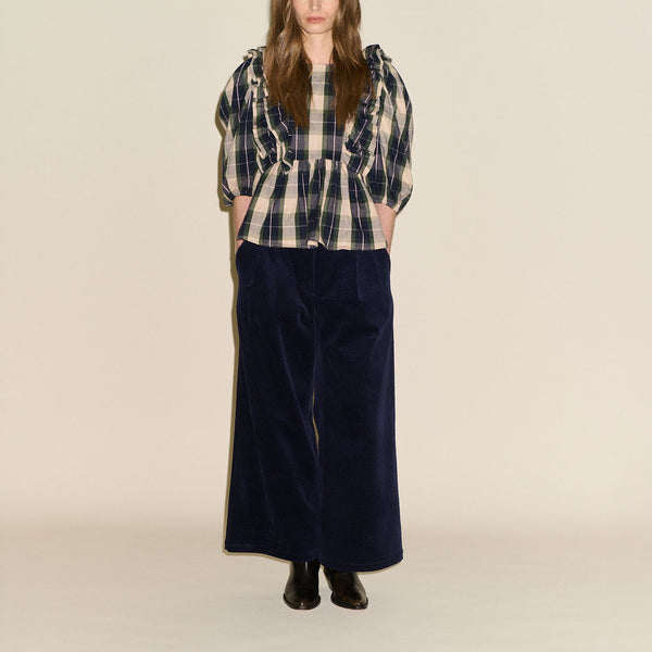 SAMDI Beatrice Ruffle Blouse in Check