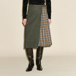 SAMDI Stella Tartan Pleat Wrap Skirt in Olive