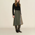 SAMDI Stella Tartan Pleat Wrap Skirt in Olive