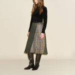 SAMDI Stella Tartan Pleat Wrap Skirt in Olive