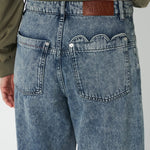 STELLA NOVA Scallop Edge Straight Leg Jeans in Denim Blue