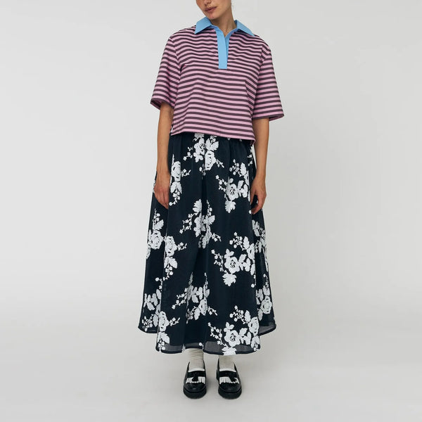 STELLA NOVA Sequins Mesh Midi Skirt in White/Blue