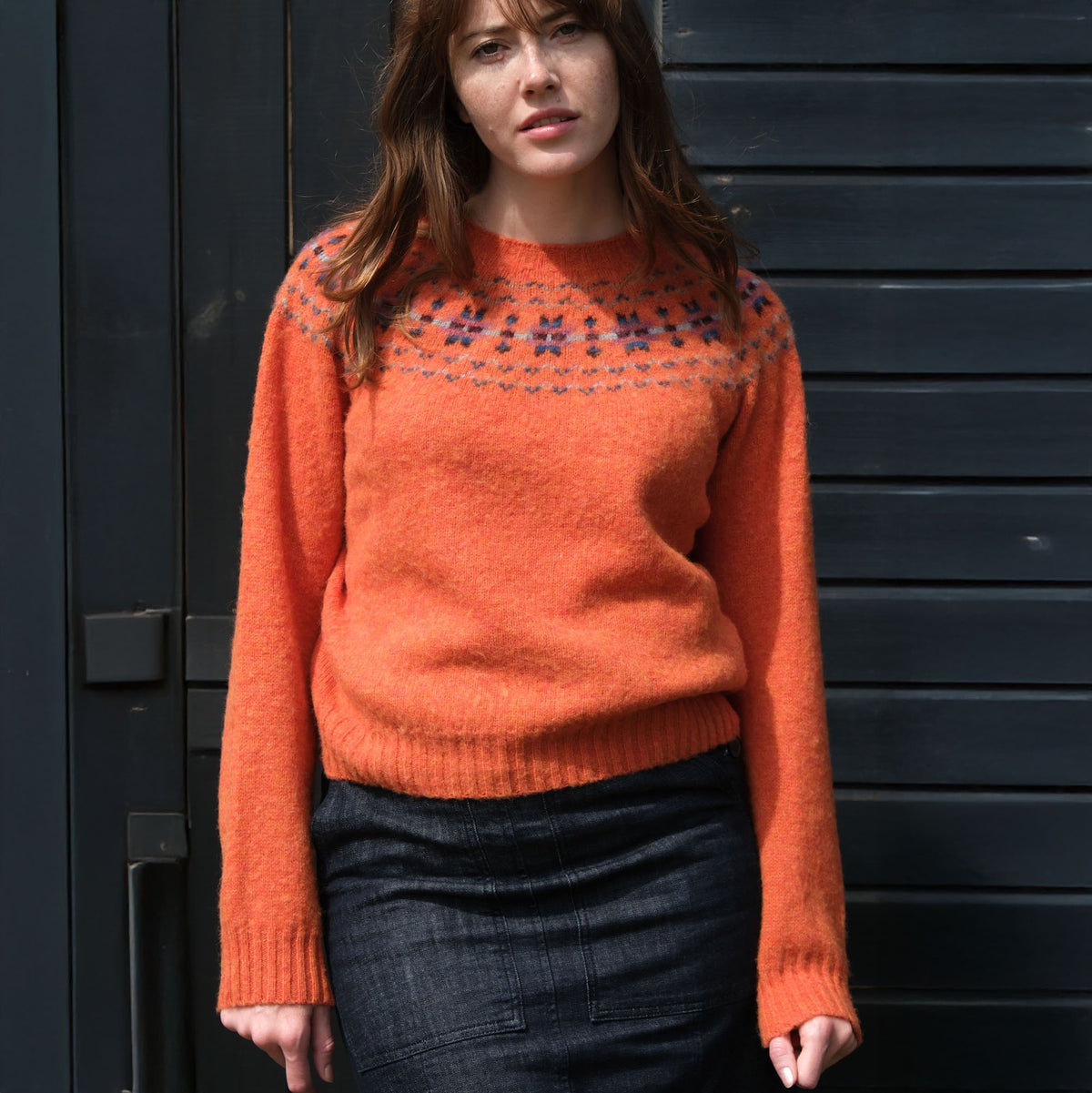 QUINTON & CHADWICK Shaggy Fairisle Jumper in Satsuma