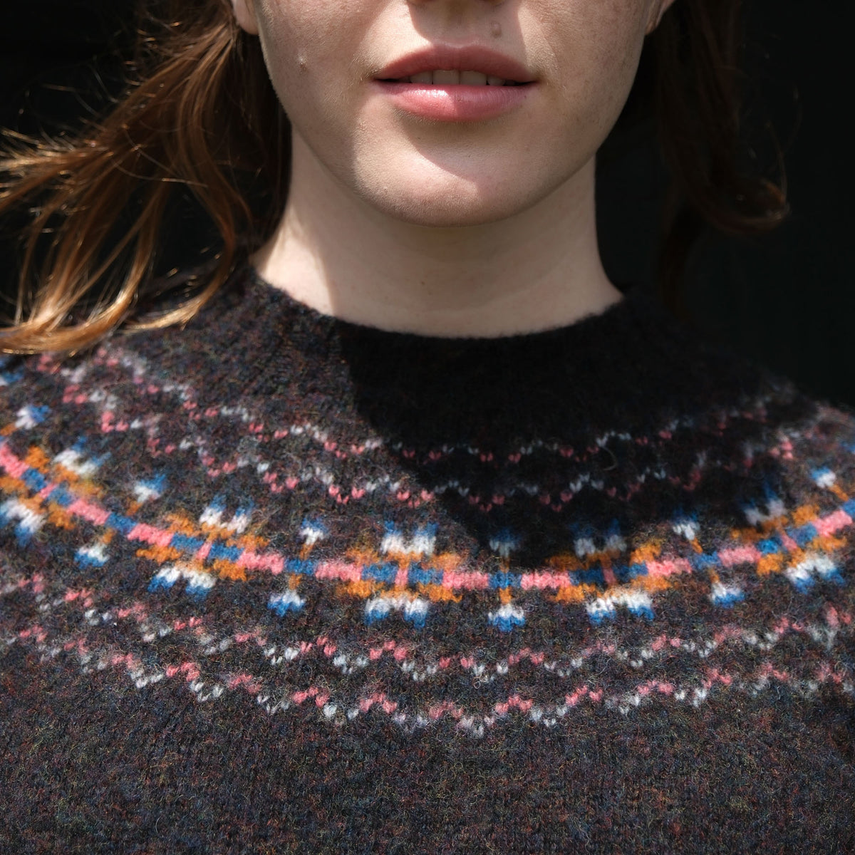 QUINTON & CHADWICK Shaggy Fairisle Jumper in Volcano