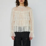 STELLA NOVA Sheer Frill Lace Blouse in Creme
