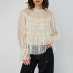 STELLA NOVA Sheer Frill Lace Blouse in Creme