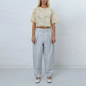 Shiny Casual Volume Pant in Light Grey