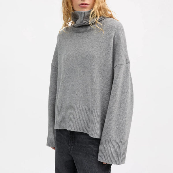 SKALL Silene T-neck Jumper in Grey Melange
