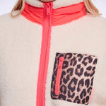 RINO & PELLE Sinai Cropped Teddy Fleece Jacket with Leopard Print Pocket in Birch/Leo
